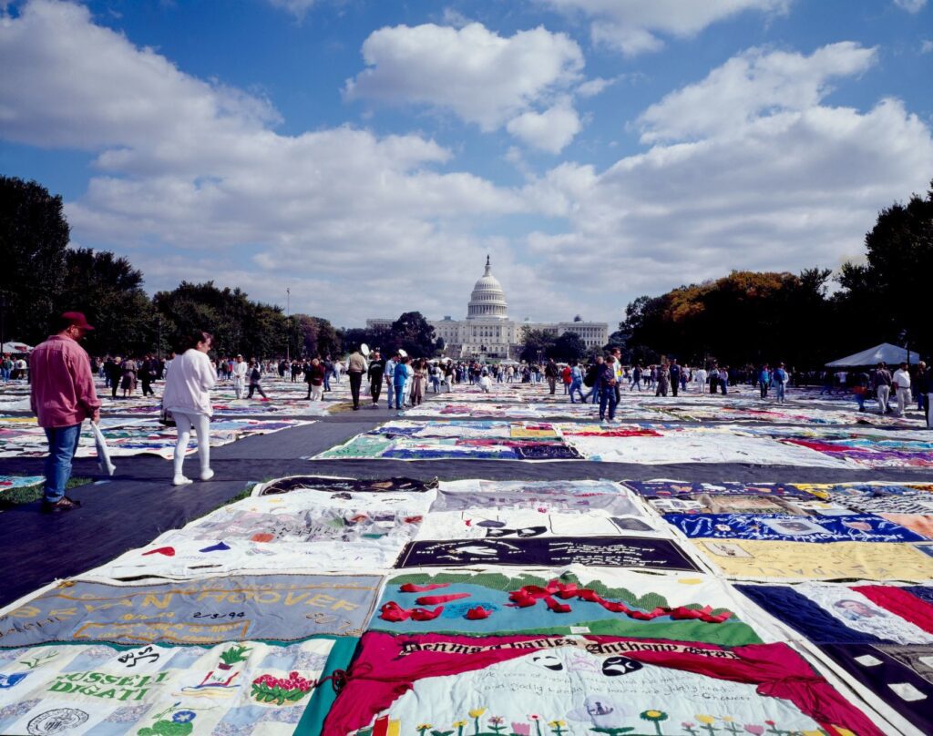 AIDS quilt laid out on the National Mall in Washington, DC.