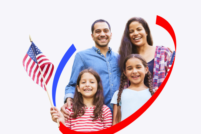 Family holding American flags