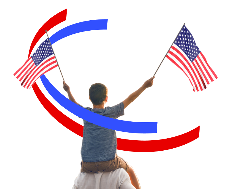 Child waving USA flags