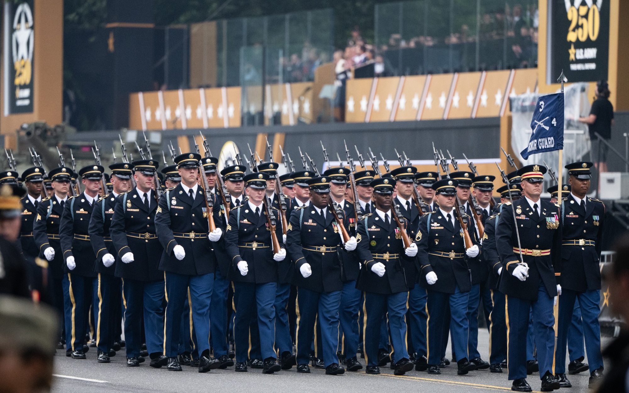 U.S. Army Third Infantry, "The Old Guard", parading by the reviewing stand