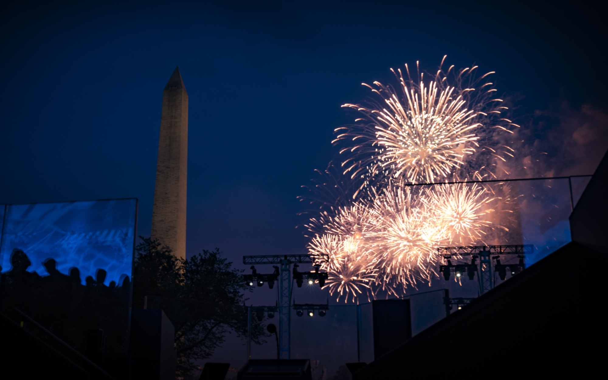 Fireworks behind the Washington Monument