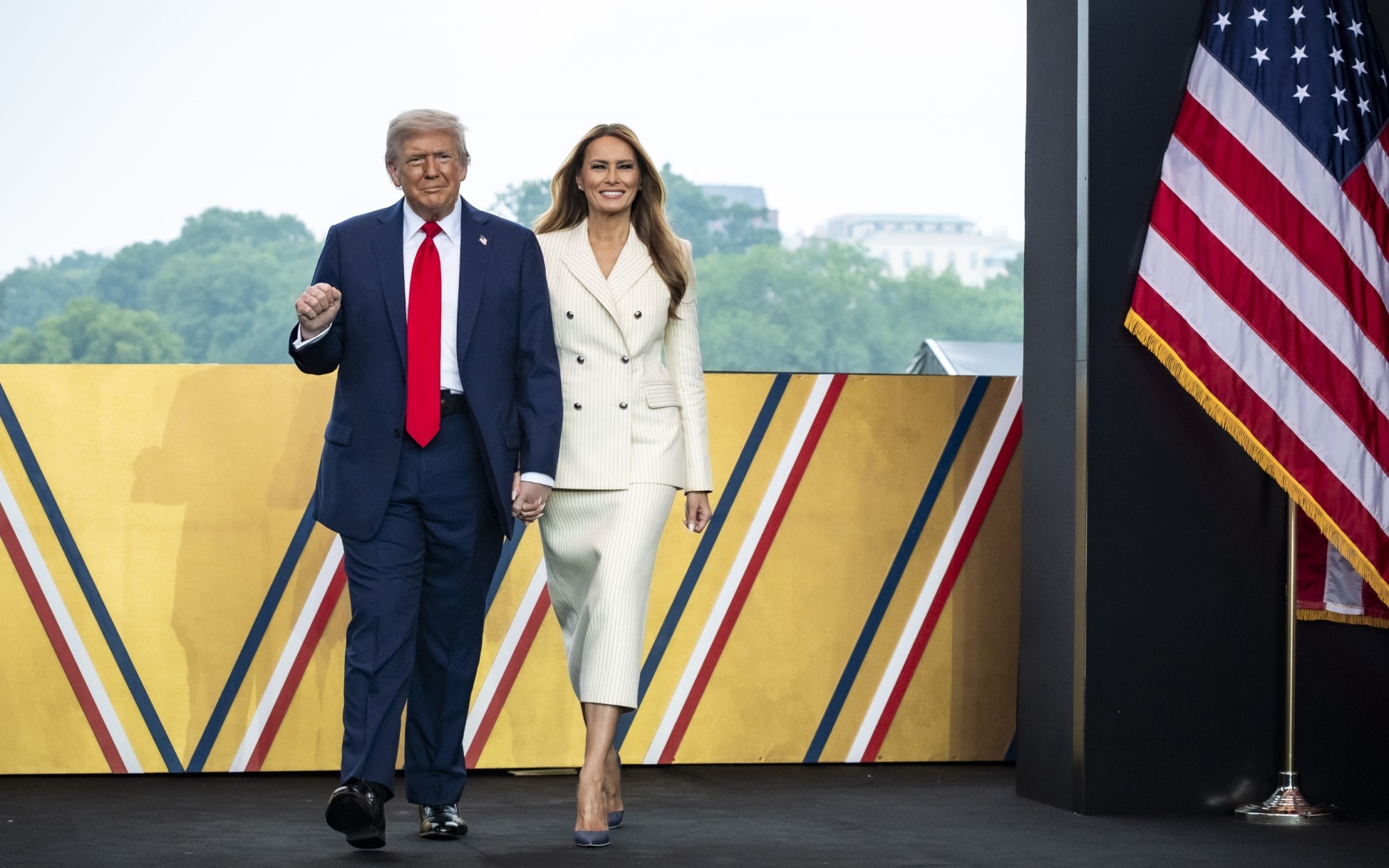 President Donald J. Trump and First Lady Melania Trump arriving at the parade reviewing stand