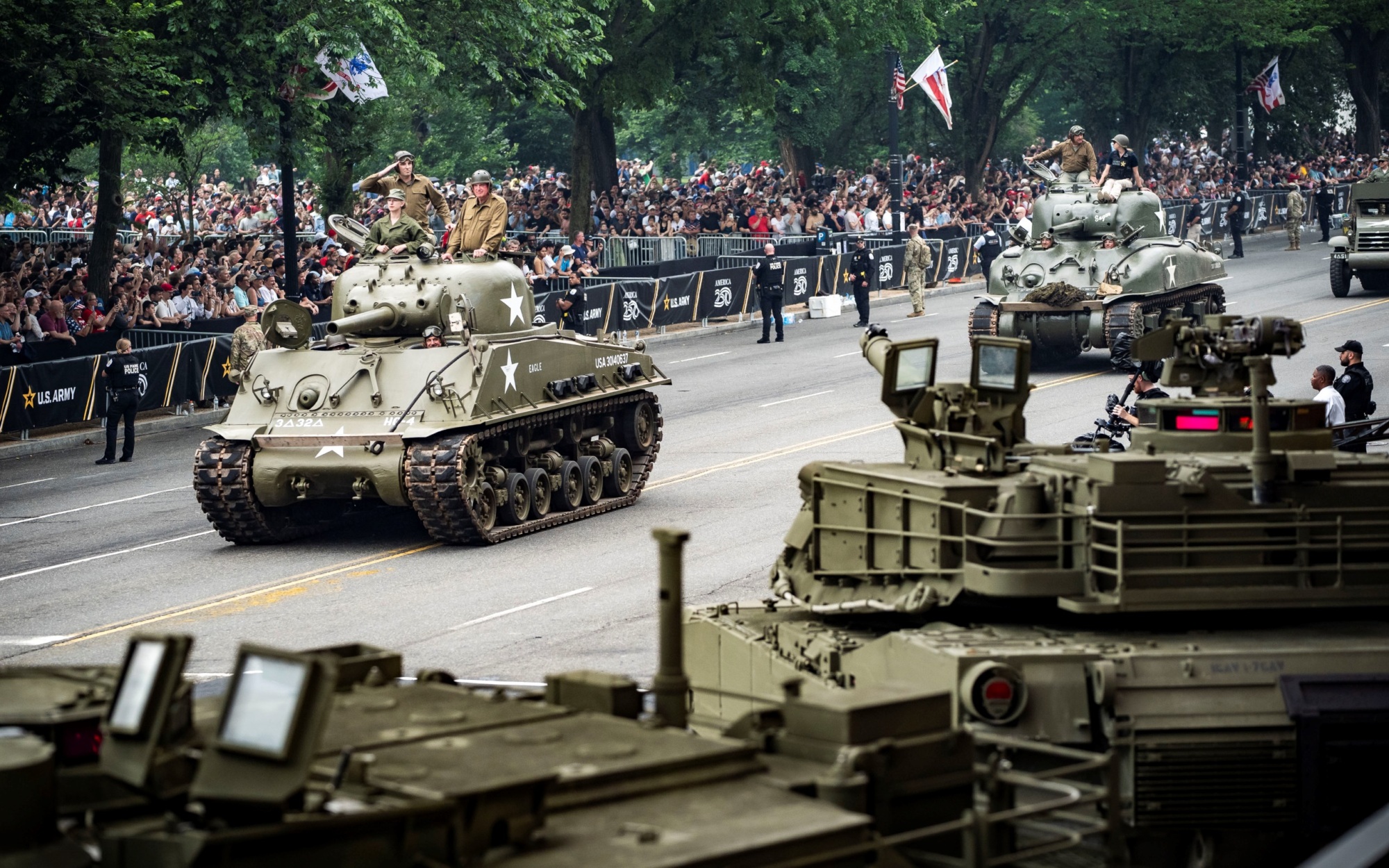 World War II era Sherman tank on parade