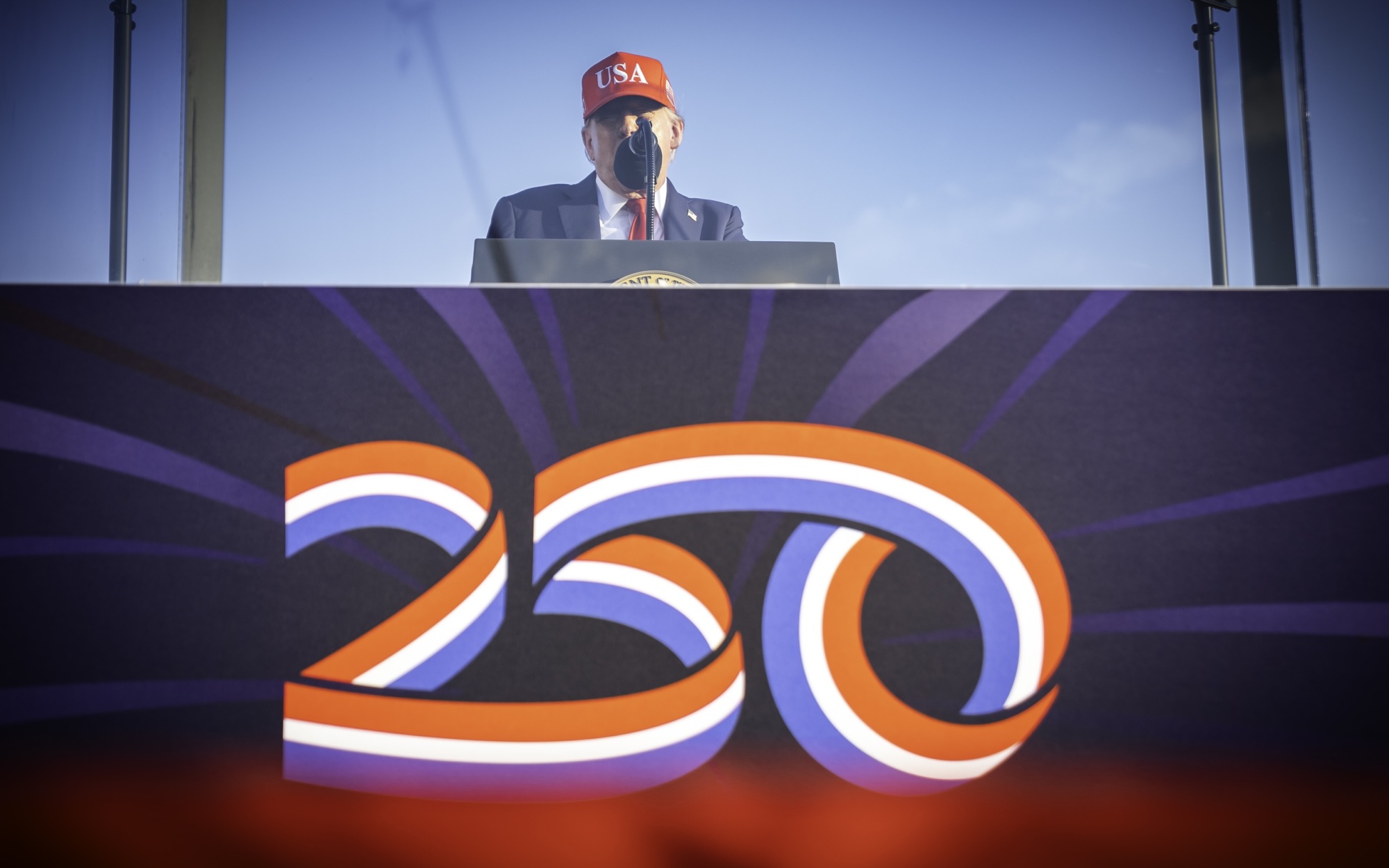 President Trump giving speech at the America250 Iowa event on July 3 2025