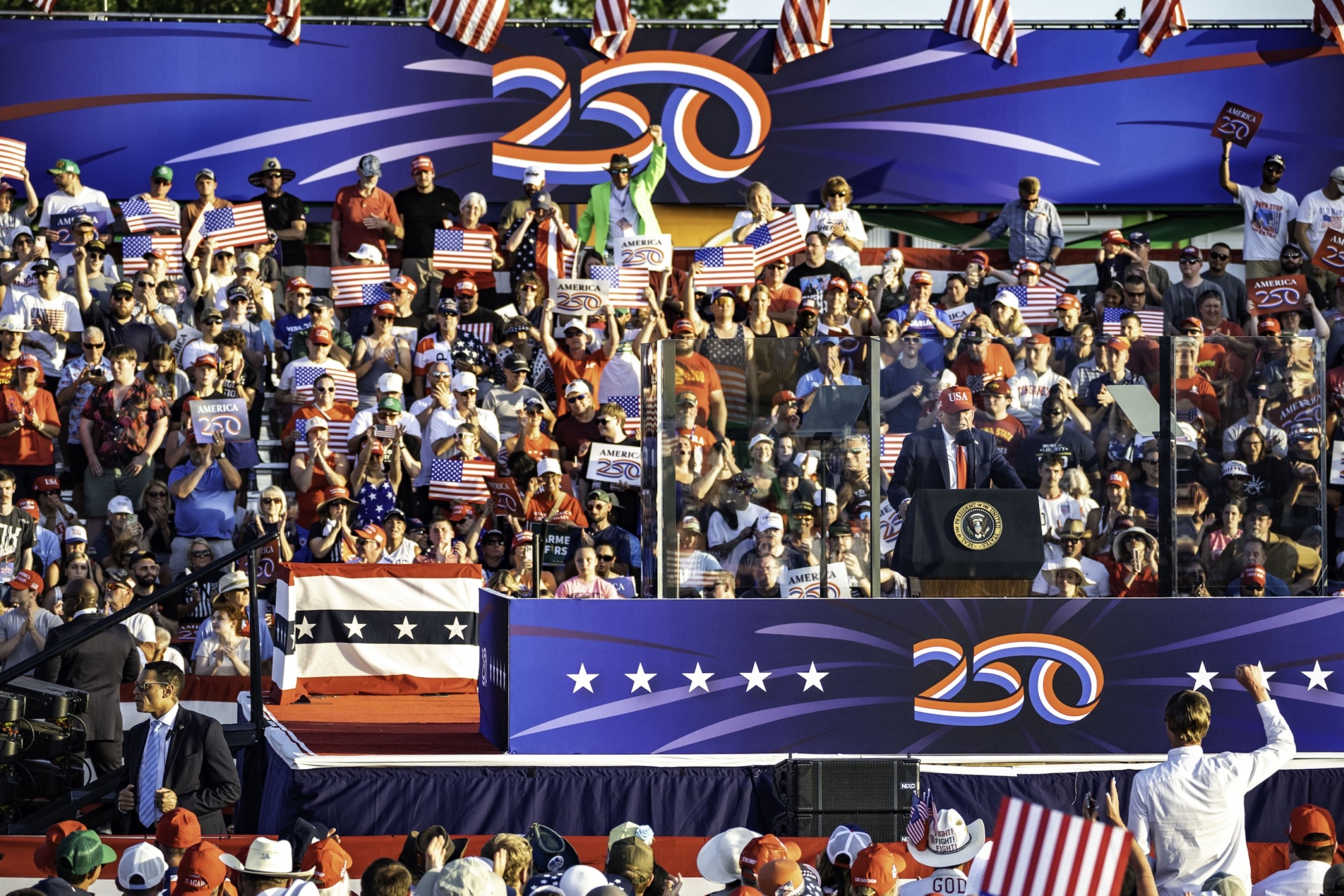 President Trump giving speech at the America250 Iowa event on July 3 2025